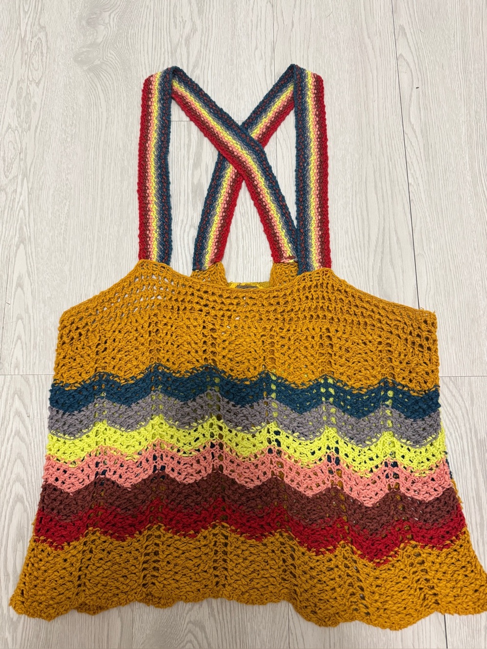 Free People Crochet Rainbow Strappy Tank - Mustard & Multicolor